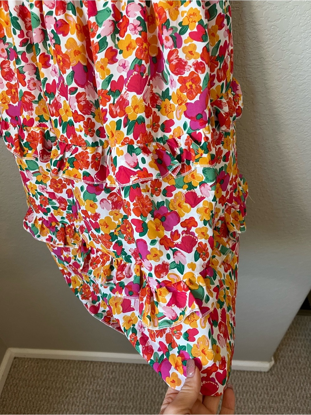 Kirundo Floral Smocked Mini Dress Small Puff Sleeve Tiered Cottagecore Spring - Picture 5 of 10